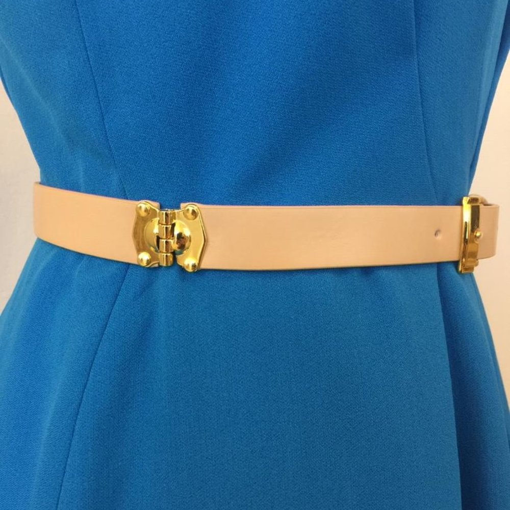 Tahari Blue Sleeveless Dress with Belt size 4 - Picture 5 of 8